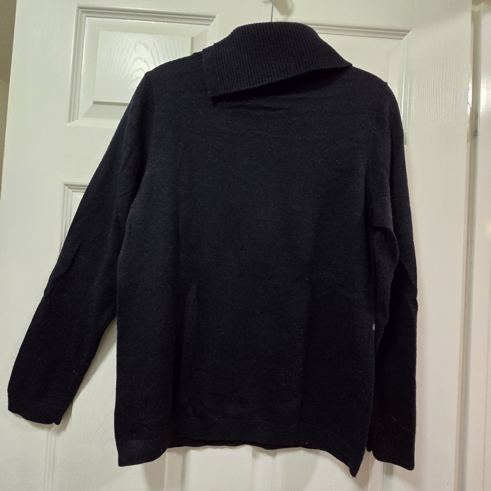 Talbots Womens Sweater DARK Blue Christmas Sweater Truck Lambswool Blend Navy M - Picture 4 of 11